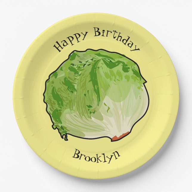 Lettuce cartoon illustration  paper plate (Front)