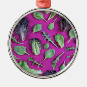Lettuce Greens on Purple Metal Ornament