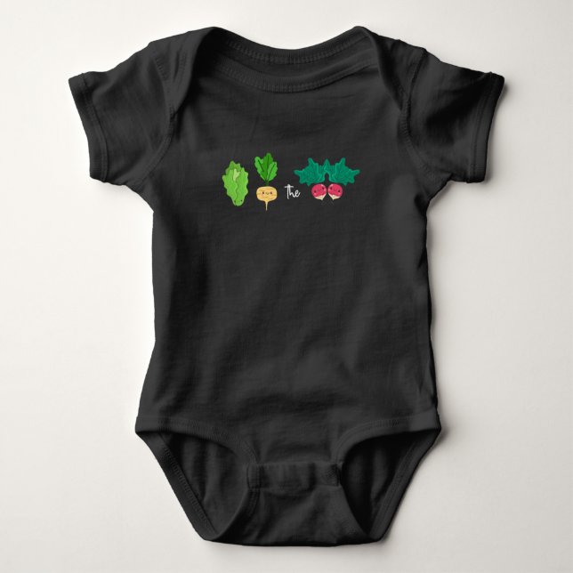 Lettuce turnip beet Turn Up Beat Vegan Pun Baby Bodysuit (Front)