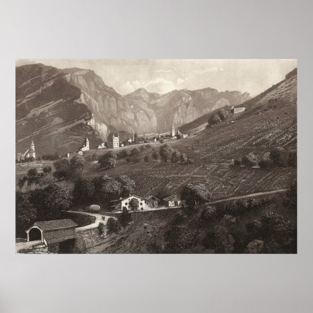 Leuk / Loèche Switzerland from Antique Print (Front)