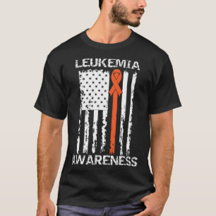 Leukaemia Awareness American Flag Orange Ribbon  T-Shirt