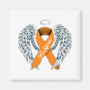 Leukaemia Awareness Believe Orange Ribbon And Ange Magnet