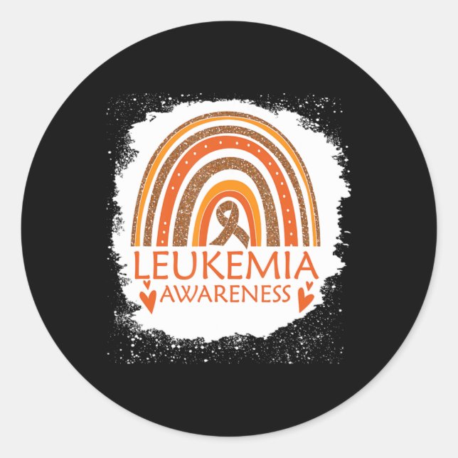 Leukaemia Awareness Bleached Rainbow Orange Ribbon Classic Round Sticker (Front)