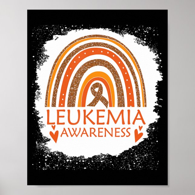 Leukaemia Awareness Bleached Rainbow Orange Ribbon Poster (Front)