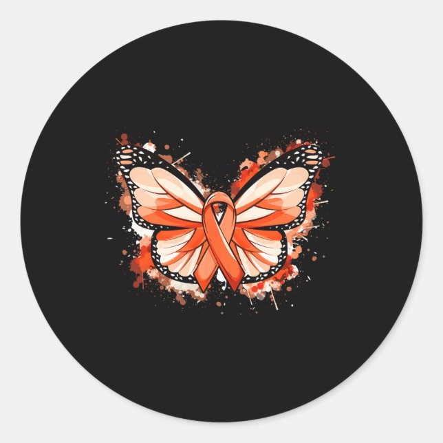 Leukaemia Awareness Gifts Orange Ribbon Butterfly  Classic Round Sticker (Front)