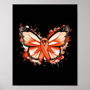 Leukaemia Awareness Gifts Orange Ribbon Butterfly  Poster