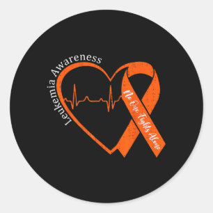 Leukaemia Awareness Heart Orange Support Men Women Classic Round Sticker