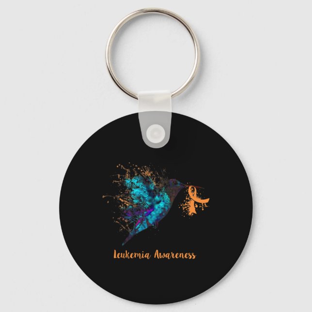 Leukaemia Awareness Hummingbird Orange Ribbon Wate Key Ring (Front)