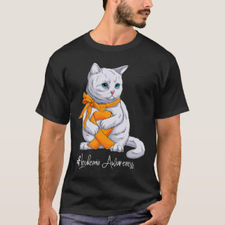 Leukaemia Awareness Month Orange Ribbon Cat  T-Shirt