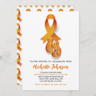 Leukaemia Awareness Orange Ribbon Cancer Free part Invitation