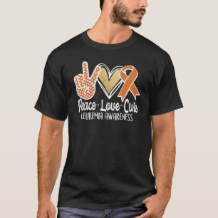 Leukaemia Awareness Orange Ribbon Peace Love Cure T-Shirt