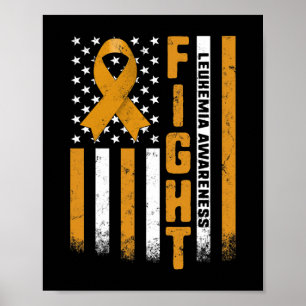 Leukaemia Awareness Orange Ribbon Usa Flag Warrior Poster