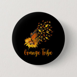Leukaemia Awareness Sunflower Butterfly Orange Rib 6 Cm Round Badge