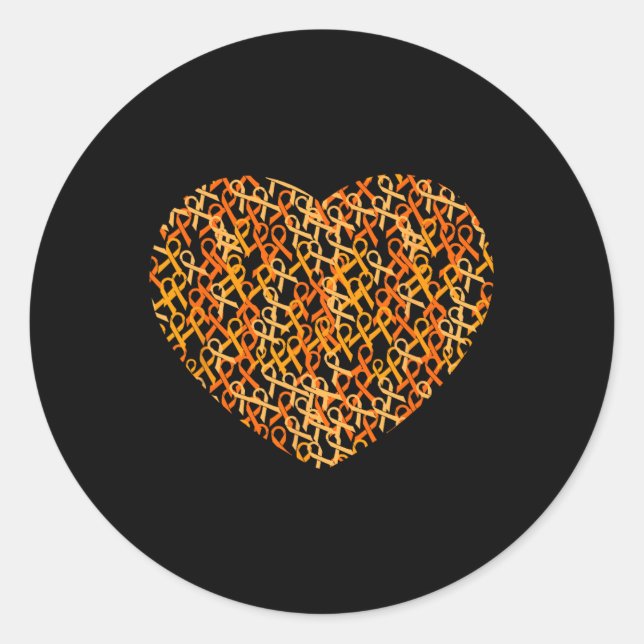 Leukaemia Awareness Support Orange Ribbon Heart  Classic Round Sticker (Front)