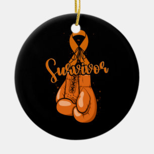 Leukaemia Awareness Survivor Orange Ribbon Boxing  Ceramic Ornament