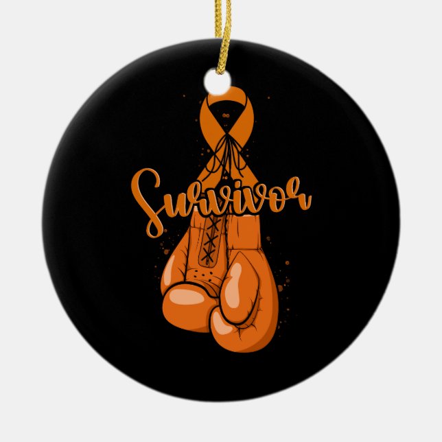 Leukaemia Awareness Survivor Orange Ribbon Boxing  Ceramic Ornament (Front)