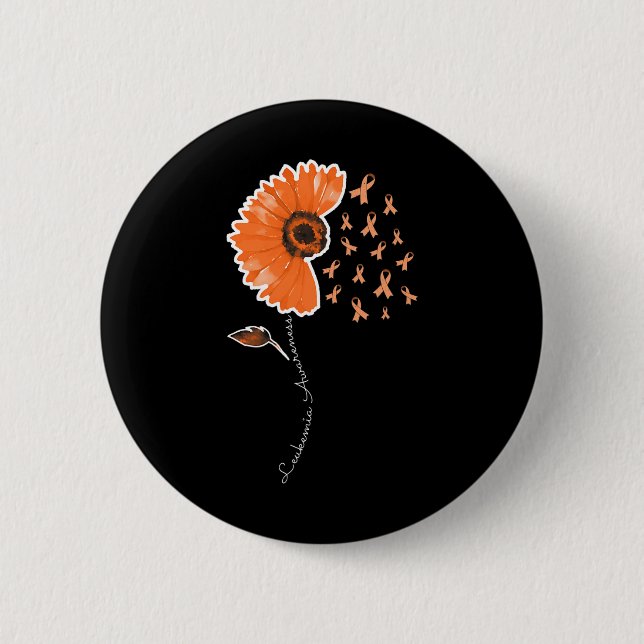 Leukaemia Awareness Warrior Orange Ribbon Sunflowe 6 Cm Round Badge (Front)