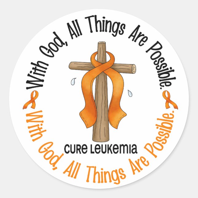 Leukaemia Awareness WITH GOD CROSS Classic Round Sticker (Front)