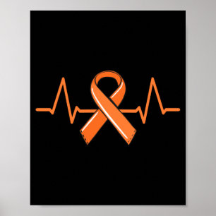 Leukaemia Cancer Heartbeat Tee Gift Orange Ribbon Poster