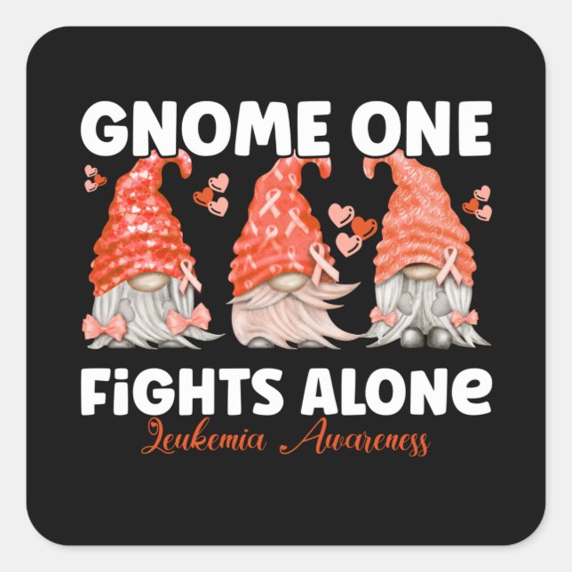 Leukaemia Cancer Orange Ribbon Gnome Square Sticker (Front)