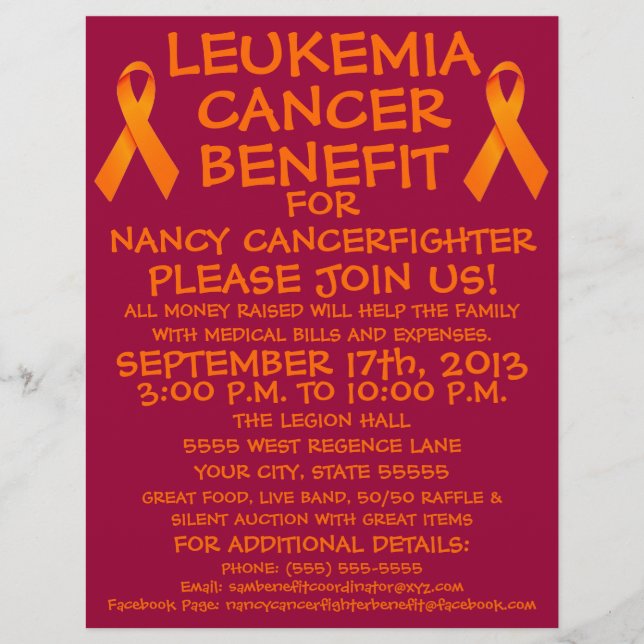 Leukaemia Cancer Ribbon Benefit Flyer (Front)