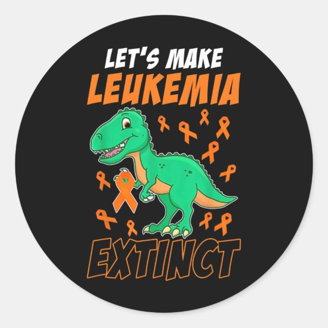 Leukaemia Dinosaur Orange Ribbon Haematologist Rep Classic Round Sticker (Front)