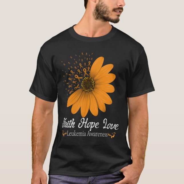 Leukaemia Faith Hope Love Orange Ribbon Blood Canc T-Shirt (Front)