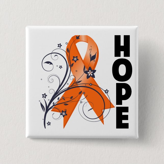 Leukaemia Floral Hope Ribbon 2 15 Cm Square Badge (Front)