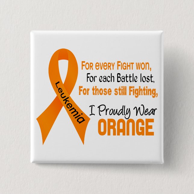 Leukaemia I Proudly Wear Orange 15 Cm Square Badge (Front)