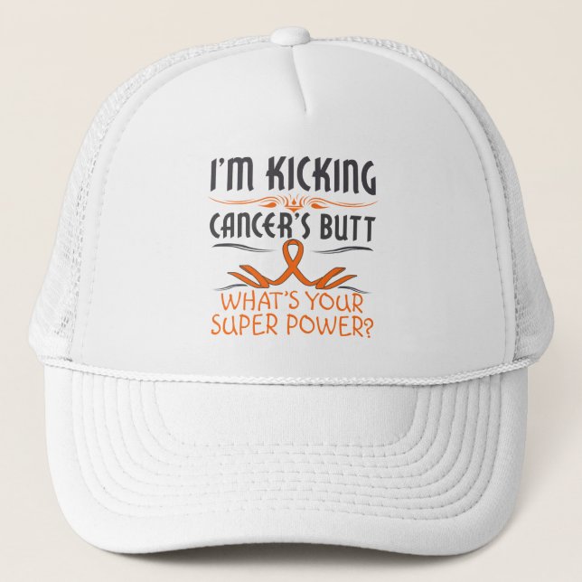 Leukaemia Kicking Cancer Butt Super Power Trucker Hat (Front)