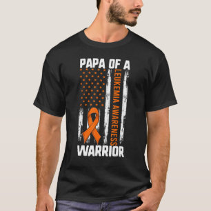 Leukaemia Kids Men Papa Of A Warrior American Fla T-Shirt