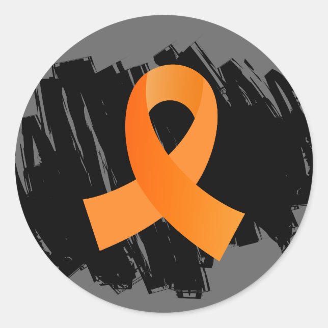 Leukaemia Orange Ribbon With Scribble Classic Round Sticker (Front)