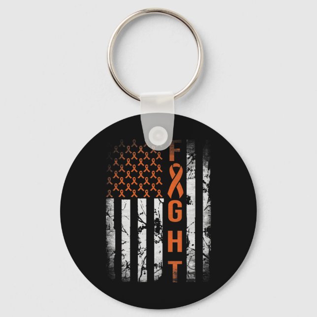 Leukaemia Ribbon Fight American Flag Leukaemia Awa Key Ring (Front)