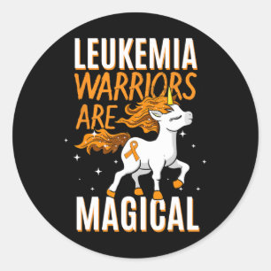 Leukaemia Warrior Magical Unicorn Orange Ribbon He Classic Round Sticker