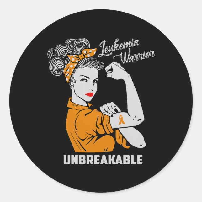 Leukaemia Warrior Unbreakable Awareness Gift Comfo Classic Round Sticker (Front)
