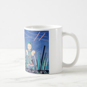 leuke drinkbeker met klein grappig engeltje blauw coffee mug