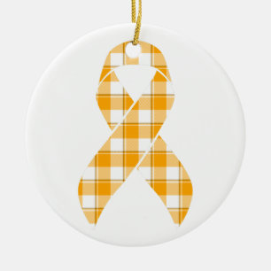 Leukemia Awareness Plaid Orange Ribbon Ceramic Ornament