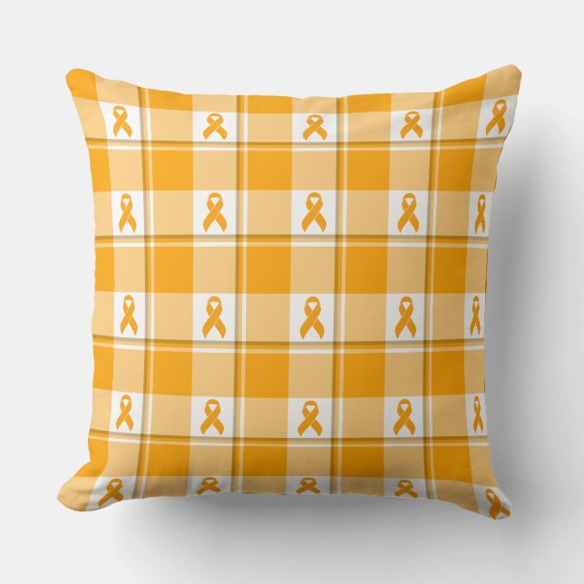 Leukemia Awareness Plaid Orange Ribbon Cushion (Front)