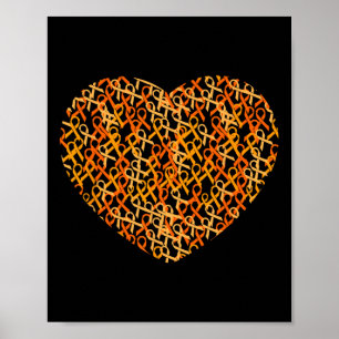 Leukemia Awareness Support Orange Ribbon Heart  Poster
