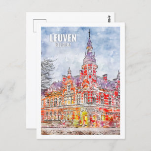 Leuven Belgium Famous Travel Place Watercolor Postcard