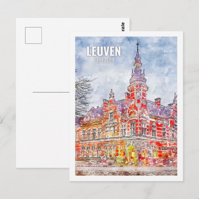 Leuven Belgium Famous Travel Place Watercolor Postcard (Front/Back)
