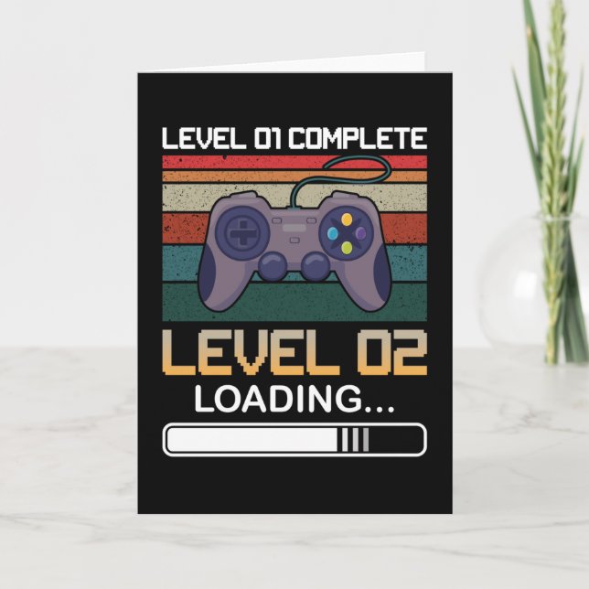 Level 01 Complete Level 02 | Birthday Video Game Card (Front)
