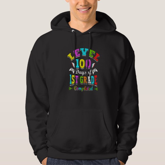 Level 100 Days Of 1st Grade Primary School Game Co Hoodie (Front)