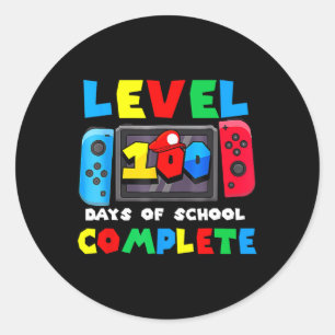 Level 100 Days Of School Complete Gamer Video Game Classic Round Sticker