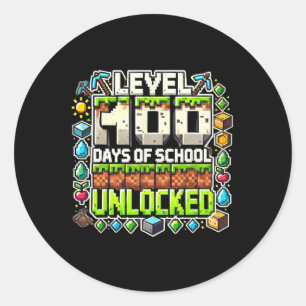 Level 100 Days Of School Level Unlocked Pixel Art  Classic Round Sticker