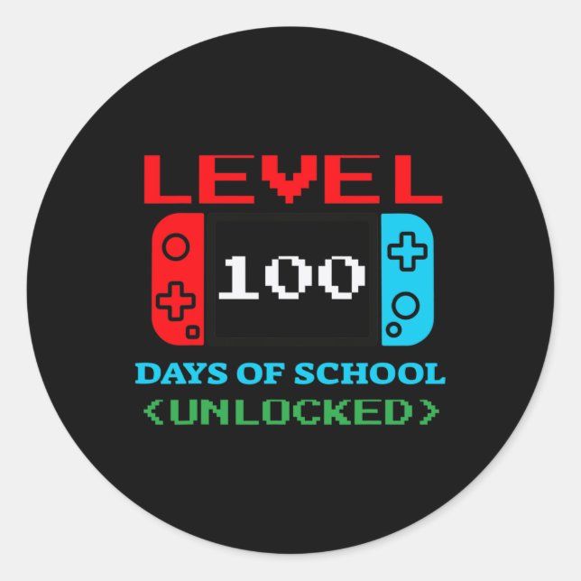 Level 100 Days Of School Unlocked 3 Classic Round Sticker (Front)