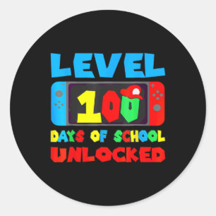 Level 100 Days Of School Unlocked Boys Gamer Video Classic Round Sticker