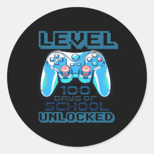 Level 100 Days Of School Unlocked Boys Girls Kids Classic Round Sticker
