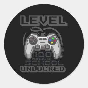 Level 100 Days Of School Unlocked Boys Girls Kids Classic Round Sticker