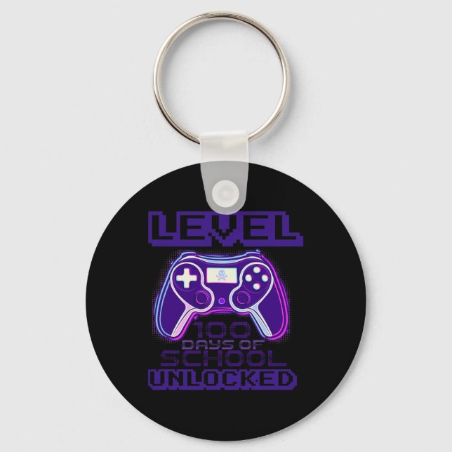 Level 100 Days Of School Unlocked Boys Girls Kids  Key Ring (Front)